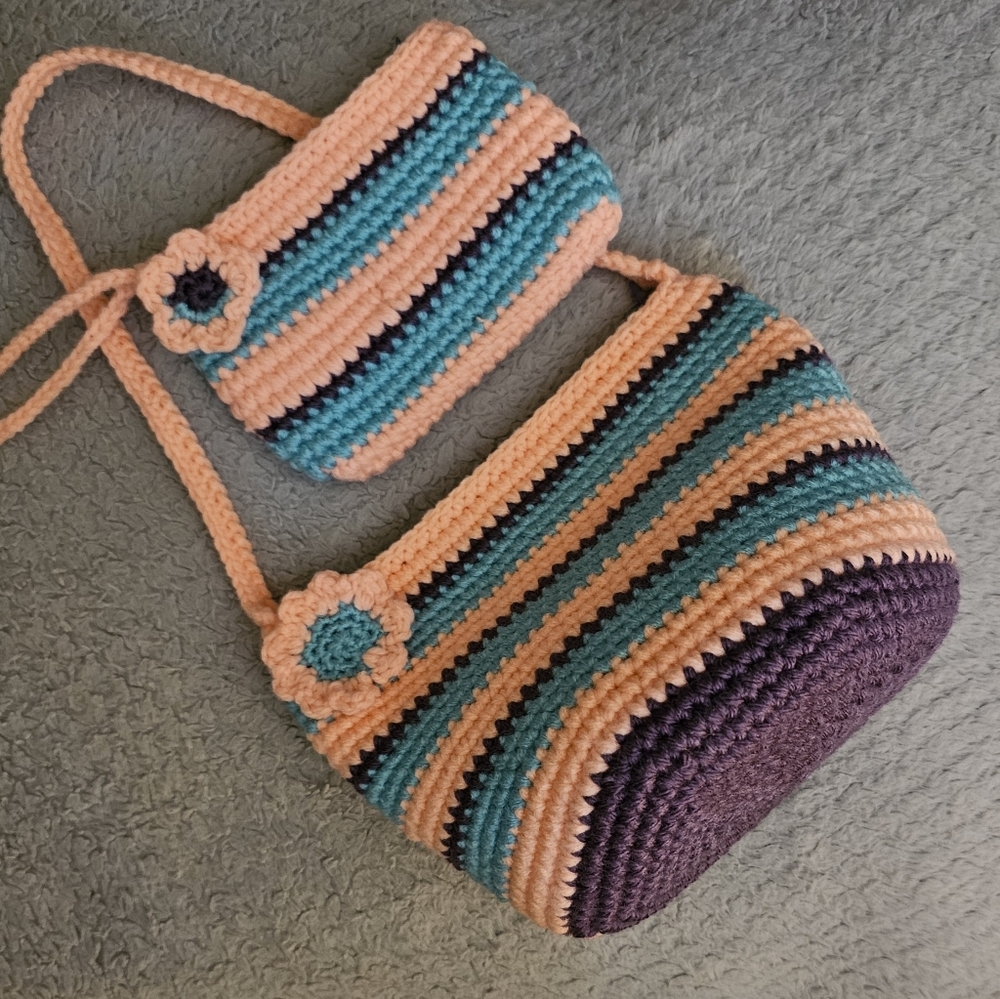 Handmade Crochet Shoulder Bag & Wristlet Set